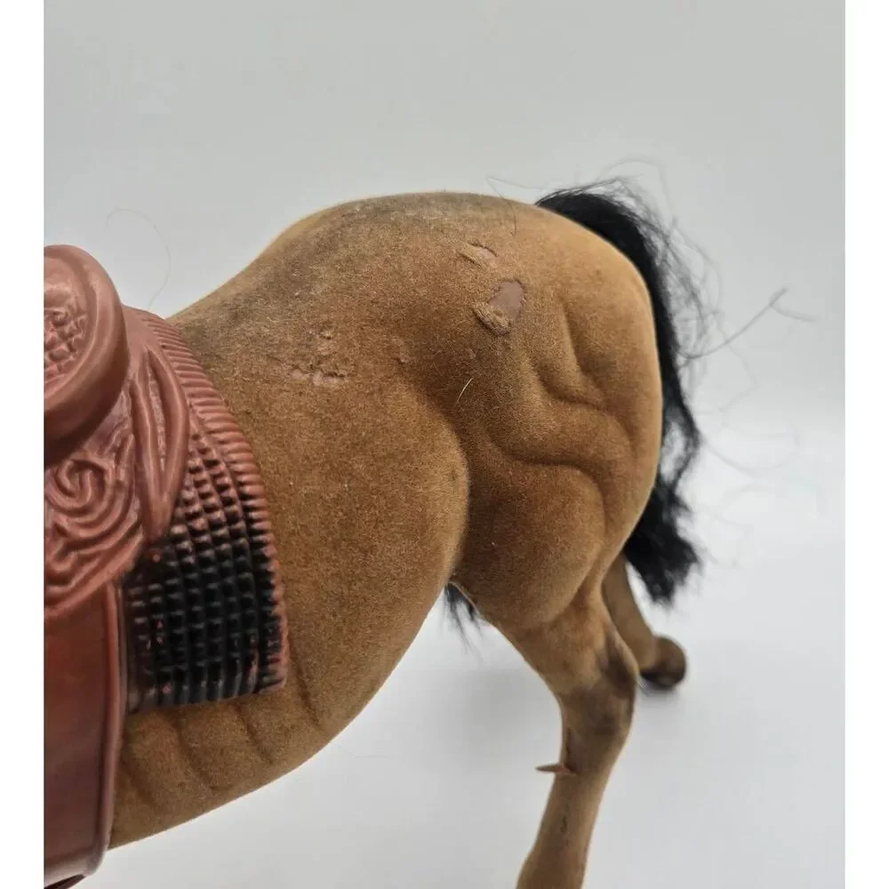 Flocked Horse Figure Brown Black w/ Saddle
